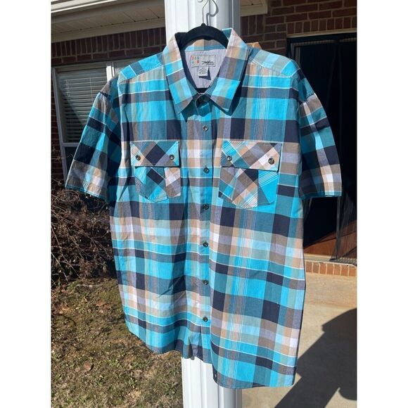 Miskeen Originals Men's Button Up Shirt Size 2XL Blue Plaid Cotton Short Sleeve - Picture 1 of 8